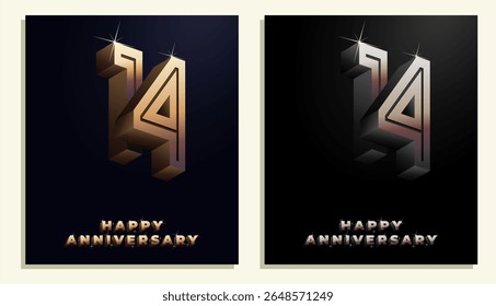 3d Year Anniversary Gold Metal Colour 14th, 14th Happy Anniversary with Elegant Colour, Luxury and Modern.