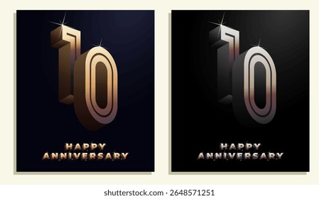 3d ano aniversário ouro metal cor 10o, 10o aniversário feliz com cor elegante, luxo e moderno.