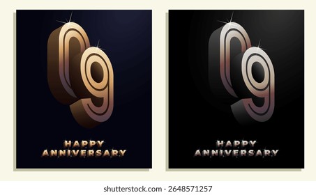 3d Year Anniversary Gold Metal Colour 9th, 9th Happy Anniversary with Elegant Colour, Luxury and Modern.