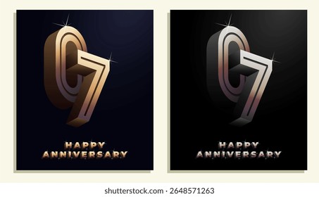 3d Year Anniversary Gold Metal Colour 7th, 7th Happy Anniversary with Elegant Colour, Luxury and Modern.