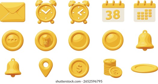 3D Yellow Alarm clock with speech bubble and bell. Notification and reminder.
