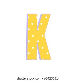 3d yellow alphabet letter K with polka dots isolated on white background Vector illustration