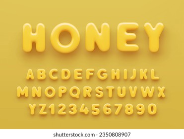 3D Yellow alphabet with numbers on a yellow background.