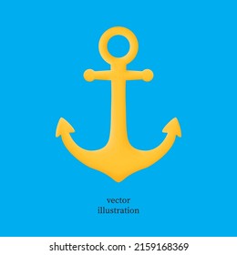 3d yellow anchor vector illustration. ship anchor 3d vector .