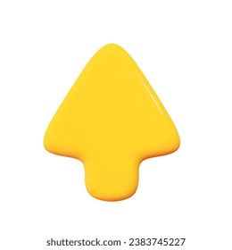 3D yellow arrow in plastic cartoon style on isolated background. Infographic or business concept. Stock vector illustration.	
