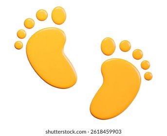 ícone 3d amarelo pegada do bebê. Sinal de pés de bebê. Estilo de desenho animado. Ilustração de vetor de estoque em plano de fundo isolado.