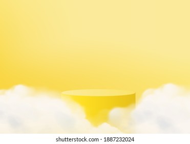 3d yellow background products display minimal pedestal scene with cloud platform. background vector 3d rendering with podium. stand to show cosmetic products. Stage mockup cosmetic on pedestal yellow