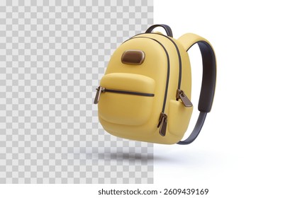 3D Yellow Backpack Icon in Playful Cartoon Style, Ideal for School, Travel, or Adventure Concepts. High-Quality Rendering with Light Shadows. Vector Illustration.