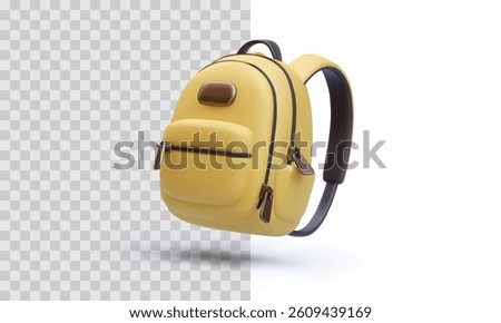 3D Yellow Backpack Icon in Playful Cartoon Style, Ideal for School, Travel, or Adventure Concepts. High-Quality Rendering with Light Shadows. Vector Illustration.