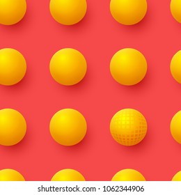 3d yellow balls on red background. Abstract spheres background. Vector illustration.