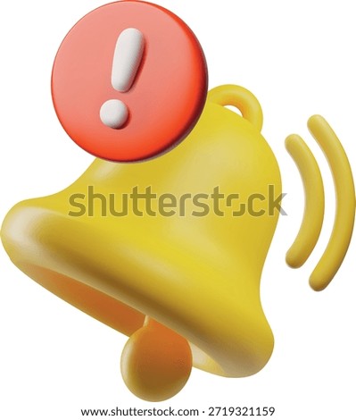 3D yellow bell with a red exclamation mark. Alert, warning, emergency, danger, error, urgent, attention. For web design and mobile apps. Vector cartoon illustration. Isolated background.