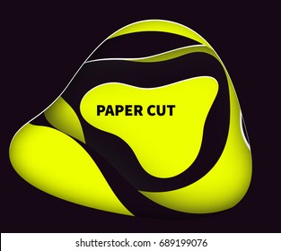 3D yellow and black abstract background. Paper cut shapes. Template for flyers, posters, banners. Vector illustrated 
