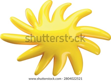 3D yellow blob cartoon plastic style vector icon. Abstract paint blot with splashes curved edges. Realistic bright slime, jelly stain, liquid dripping smudge. Dribble glossy surface design element