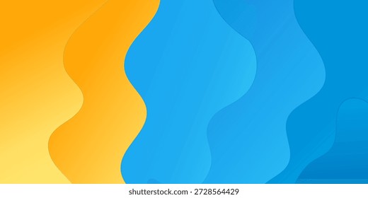 Capa abstracta azul amarilla de la superposición del fondo 3D en el espacio brillante con la decoración que fluye de las ondas. Moderno creativo de moda en Vector EPS 10