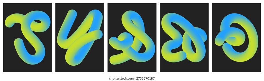 3D yellow and blue gradient curved tube shapes on dark grey background