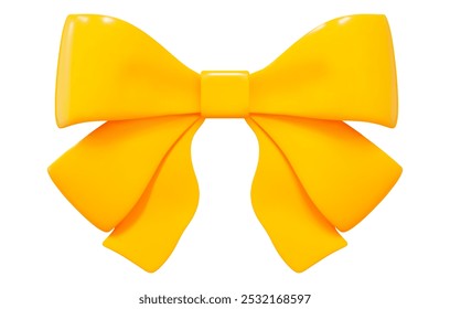 3d yellow bow for decoration gifts, greetings, holidays. Stock vector illustration isolated on white background.