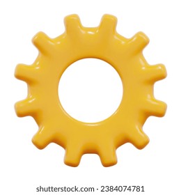 3d yellow brilliant gear icon. Stock vector illustration on isolated background.