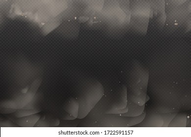 3d Yellow and Browon Dust on Vector Dark Transparent Background. Dust Dirty Cloud Particles in the Air pollution and Smoke Gog. Explosion clouds in City Smog, Polluted and Dirty Air