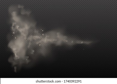 3d Yellow and Browon Dust on Vector Dark Transparent Background. Dust Dirty Cloud Particles in the Air pollution and Smoke Gog. Explosion clouds in City Smog, Polluted and Dirty Air