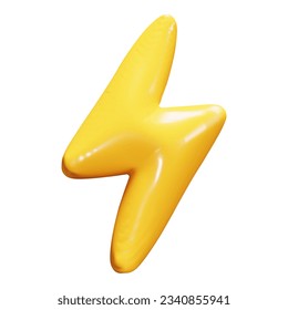 3d yellow charger symbol. Yellow sign thunder. Cartoon style. Symbol of energy, danger. Minimalistic electrical discharge. Vector illustration.