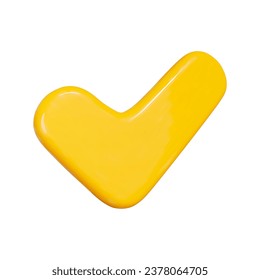 3d yellow check mark icon. Cartoon style. Stock vector illustration on isolated background.	
