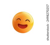 3D yellow cheerful, beautiful emoticon smiling, 3D. Icon, sign, laughter, fun, happiness, jokes. Realistic emoji for advertising concepts. Vector illustration.