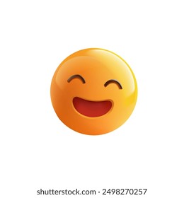 3D yellow cheerful, beautiful emoticon smiling, 3D. Icon, sign, laughter, fun, happiness, jokes. Realistic emoji for advertising concepts. Vector illustration.