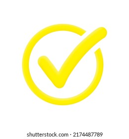 3d yellow color right sign vector illustration isolated on white background.