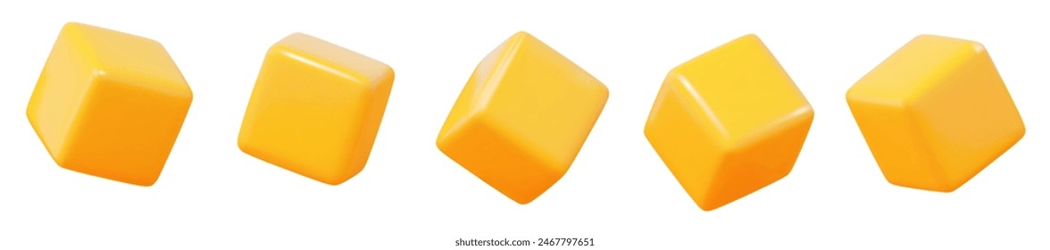 Símbolo de cubo amarillo 3d o icono con diferentes ángulos. Forma de cubo de figura geométrica. Ilustración vectorial de stock sobre fondo aislado.	
