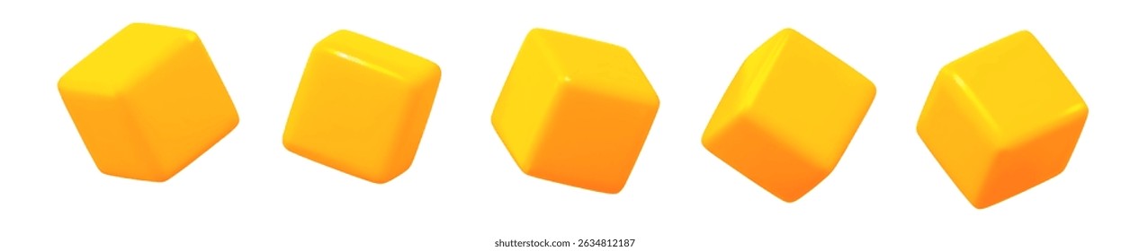 3d yellow cube symbol or icon with different angles. Geometry figure cube form. Stock vector illustration on isolated background.	
