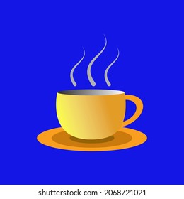 3d yellow cup vector with blue background and shadow gradient suitable for app icons, logos, coffee or hot drink ads