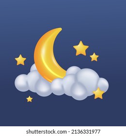 3d yellow cute crescent moon and star with cloud for sweet dreams lullaby baby concept