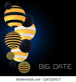 3D yellow decorative balls on black background