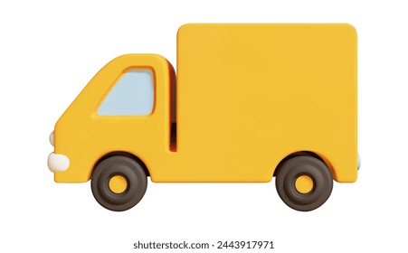 3d yellow delivery truck vector icon. Side view. Stock vector illustration on isolated background.