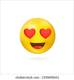 3d yellow emoji with smile and hearts in eyes vector illustration