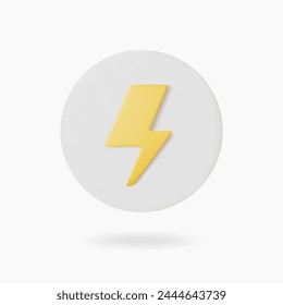 3d yellow energy icon. Realistic 3d render lightning bolt icon. Vector illustration.