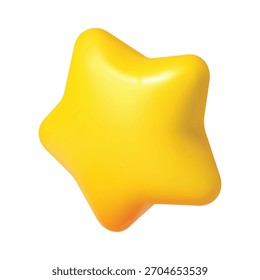 3d yellow five point star realistic form. Client experience feedback isolated icon, product rating yellow symbol or rounded star 3d realistic vector shape. Light spark symbol or figure
