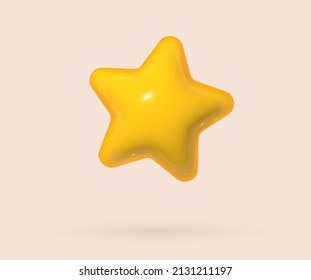 3d yellow gold star in realistic cartoon style. Soft pop vector render design elements for feedback, award and achievements