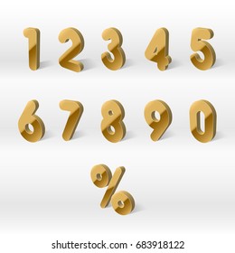 3D Yellow Golden Numbers. Percent 0 1 2 3 4 5 6 7 8 9 Letters. EPS10 Vector