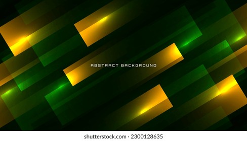 La capa de fondo abstracto del tecno verde amarillo 3D se solapa en el espacio oscuro con una decoración brillante. El concepto de estilo está cortado. Elemento de diseño gráfico para el volante de banners, tarjeta, portada de folletos o página de inicio