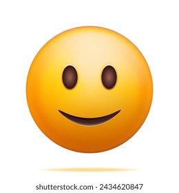 3D Yellow Happy Emoticon Isolated on White. Render Slightly Smiling Emoji. Happy Face Simple . Communication, Web, Social Network Media, App Button. Realistic Vector Illustration