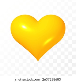 3d yellow heart isolated on transparent background. Love realistic inflatable symbol 