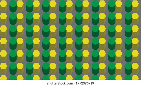 3D yellow hexagon and green circle