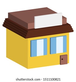 3d yellow house one window