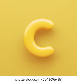 3D Yellow letter C with a glossy surface on a yellow background .