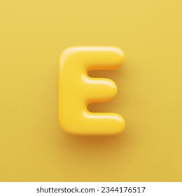 3D Yellow letter E with a glossy surface on a yellow background .