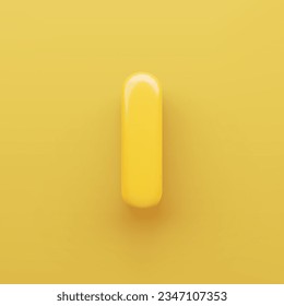 3D Yellow letter I with a glossy surface on a yellow background .