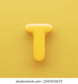 3D Yellow letter T with a glossy surface on a yellow background .