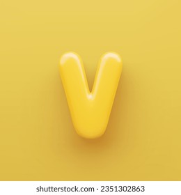 3D Yellow letter V with a glossy surface on a yellow background .