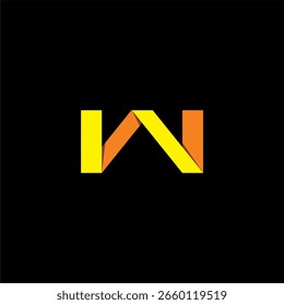 Vector amarillo de la letra W 3D, diseño libre en el fondo negro.